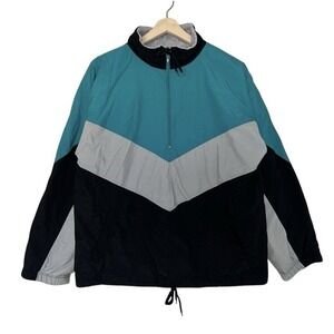 Vintage BIKE Windbreaker Jacket Mens XL Teal Black Colorblock Lined Quarter Zip